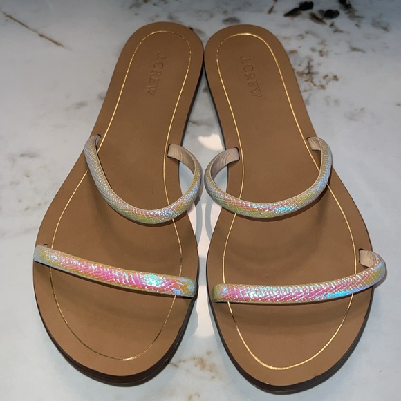 EUC J.CREW Isla Crosshatch Iridescent Two Strap Sandal - Size 11 - Picture 2 of 7